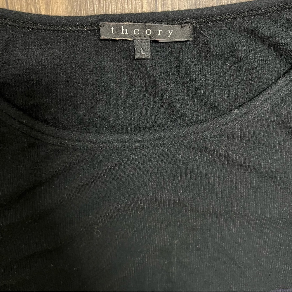 Theory 'Bernetta Black Blue Striped Long Sleeve Crew Neck Top Tee Shirt Size L - Picture 6 of 9